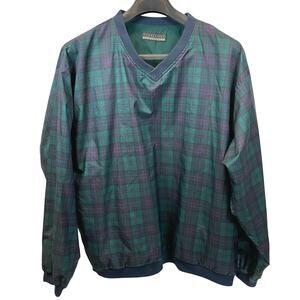 Vintage 90s Forrester’s Plaid Golf Windshirt Pullover Green Blue Men's XL